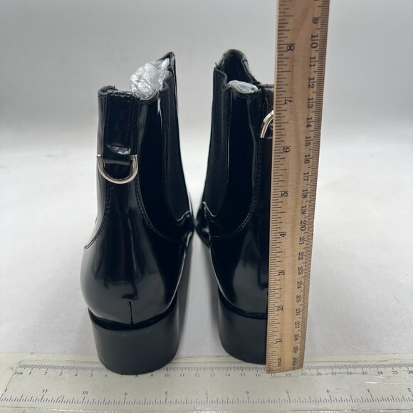 Black Glossy Low Heel Ankle Boots Pointed Toe Fall Fashion Winter Shoe - Picture 4 of 7